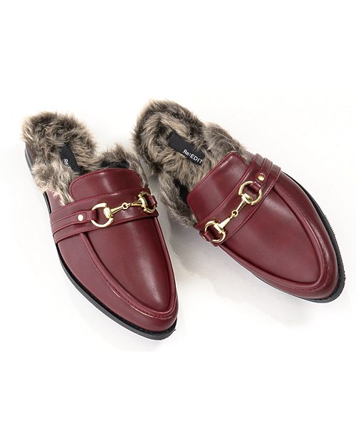 Re:EDIT（リエディ）の「ファー付きバブーシュ/フラットシューズ[Re:EDIT/リエディ]（ローファー・レディース・ダークブラウン/ブラック/ワイン・SMALL/LARGE/MEDIUM/X-LARGE）」の3枚目の写真