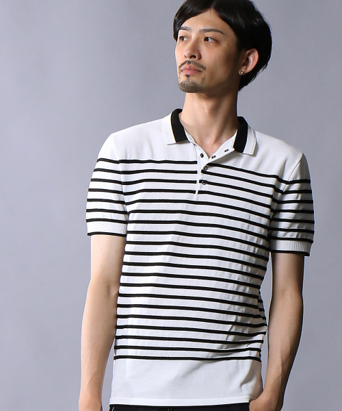 5351 POUR LES HOMMES(ゴーサンゴーイチプールオム)の「スレッドボーダー半袖ポロシャツ(ポロシャツ・メンズ・ブラック/ホワイト×ブラック・48/46/44)」の2枚目の写真