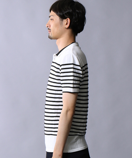 5351 POUR LES HOMMES(ゴーサンゴーイチプールオム)の「スレッドボーダー半袖ポロシャツ(ポロシャツ・メンズ・ブラック/ホワイト×ブラック・48/46/44)」の4枚目の写真