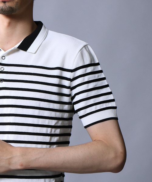 5351 POUR LES HOMMES(ゴーサンゴーイチプールオム)の「スレッドボーダー半袖ポロシャツ(ポロシャツ・メンズ・ブラック/ホワイト×ブラック・48/46/44)」の7枚目の写真