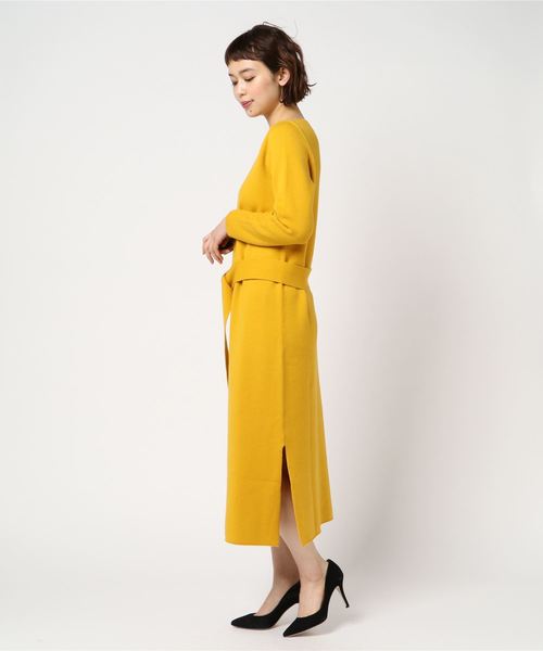 Liesse（リエス）の「ベルト付きボートネックニットワンピース（ワンピース・レディース・スミクロ/アイボリー/マスタード・FREE）」の6枚目の写真