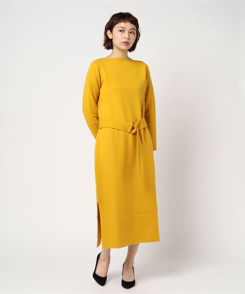Liesse（リエス）の「ベルト付きボートネックニットワンピース（ワンピース・レディース・スミクロ/アイボリー/マスタード・FREE）」の4枚目の写真
