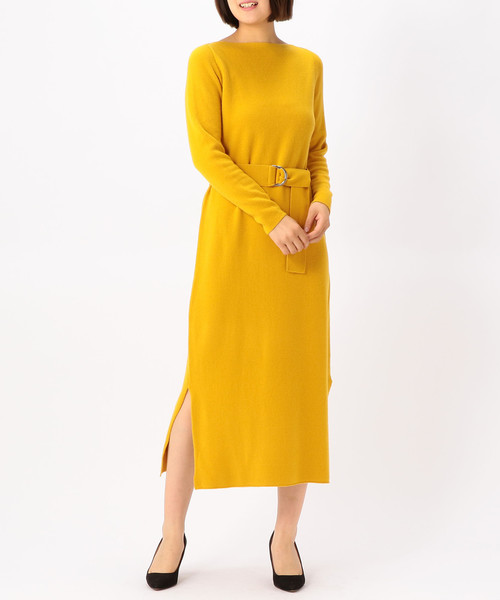 Liesse（リエス）の「ベルト付きボートネックニットワンピース（ワンピース・レディース・スミクロ/アイボリー/マスタード・FREE）」の7枚目の写真