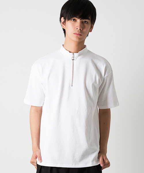 FUGA(フーガ)の「ハーフZIPカットソー/TEE(Tシャツ/カットソー・メンズ・ホワイト/ブラック・M/L)」の1枚目の写真