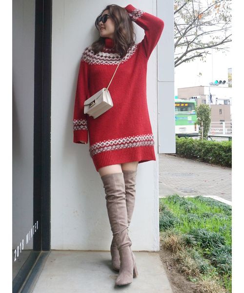 MIXヤーンノルディックニットワンピース MIXヤーンノルディックニットワンピース