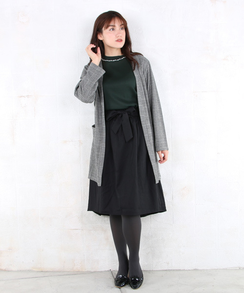 EVLOVE(イヴロヴ)の「【大きいサイズ】『EVLOVE(イヴロヴ)』チェックジャカードサッシュ付きロングカーディガン(カーディガン/ボレロ・レディース・チャコールグレー/グレー・13号/15号)」の3枚目の写真