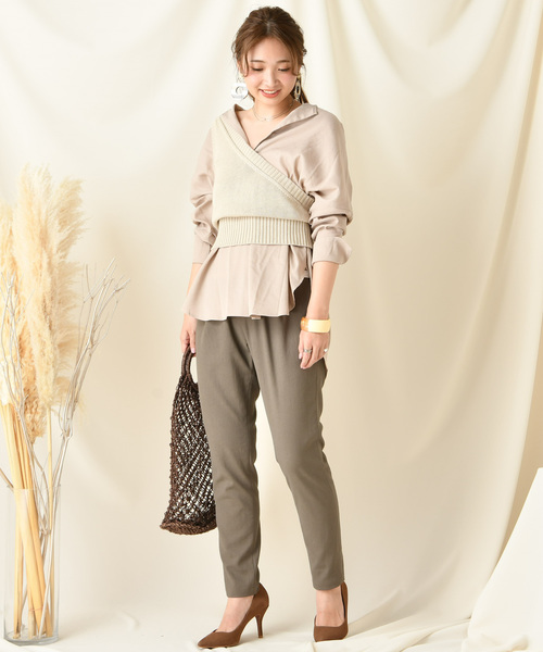 DouDou（ドゥドゥ）の「ワンショルニットビスチェ（ベスト・レディース・ベージュ/ブラウン・FREE）」の3枚目の写真