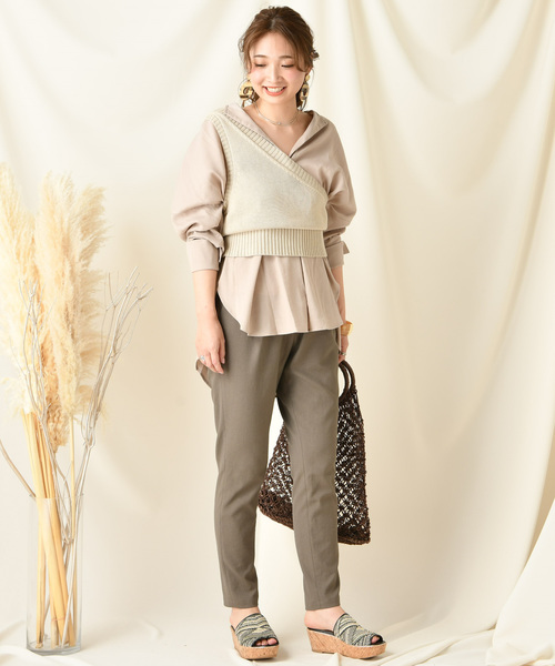 DouDou（ドゥドゥ）の「ワンショルニットビスチェ（ベスト・レディース・ベージュ/ブラウン・FREE）」の5枚目の写真