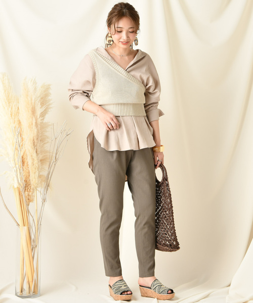 DouDou（ドゥドゥ）の「ワンショルニットビスチェ（ベスト・レディース・ベージュ/ブラウン・FREE）」の6枚目の写真