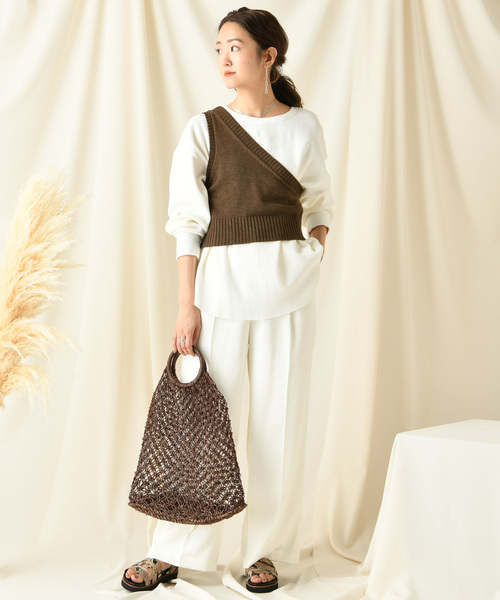 DouDou（ドゥドゥ）の「ワンショルニットビスチェ（ベスト・レディース・ベージュ/ブラウン・FREE）」の7枚目の写真