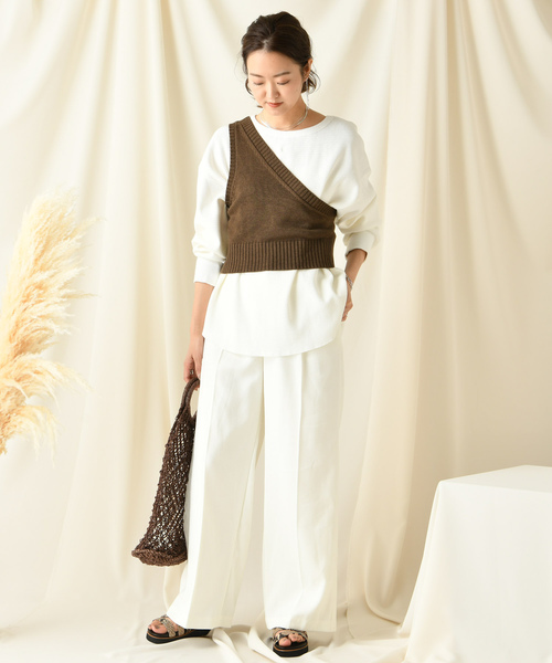 DouDou（ドゥドゥ）の「ワンショルニットビスチェ（ベスト・レディース・ベージュ/ブラウン・FREE）」の9枚目の写真