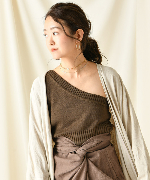 DouDou（ドゥドゥ）の「ワンショルニットビスチェ（ベスト・レディース・ベージュ/ブラウン・FREE）」の15枚目の写真