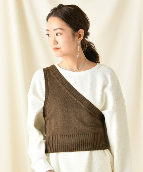 DouDou（ドゥドゥ）の「ワンショルニットビスチェ（ベスト・レディース・ベージュ/ブラウン・FREE）」の16枚目の写真