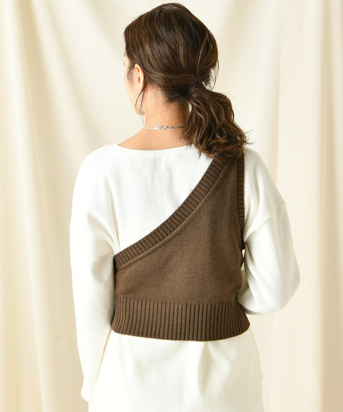 DouDou（ドゥドゥ）の「ワンショルニットビスチェ（ベスト・レディース・ベージュ/ブラウン・FREE）」の18枚目の写真