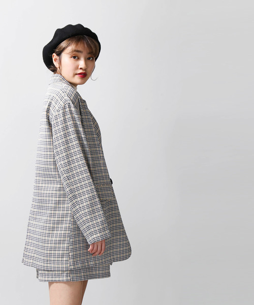 WEGO(ウィゴー)の「WEGO/【セットアップ対応商品】チェックビッグシルエットジャケット(テーラードジャケット・レディース・グレー系その他2/オレンジ系その他3・FREE)」の9枚目の写真