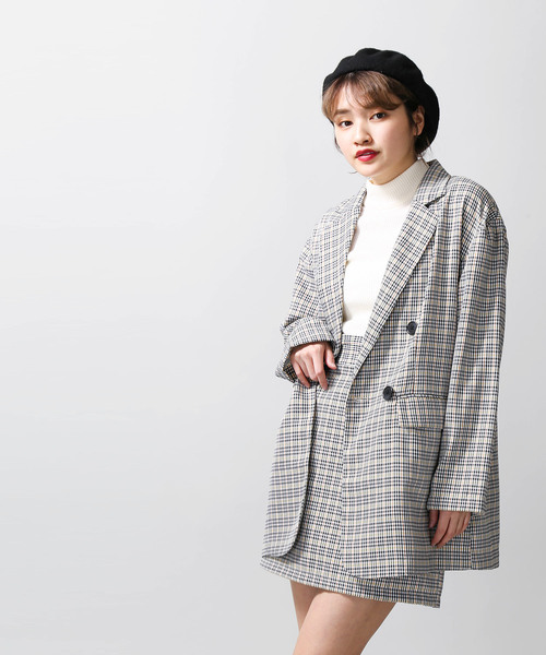 WEGO(ウィゴー)の「WEGO/【セットアップ対応商品】チェックビッグシルエットジャケット(テーラードジャケット・レディース・グレー系その他2/オレンジ系その他3・FREE)」の8枚目の写真