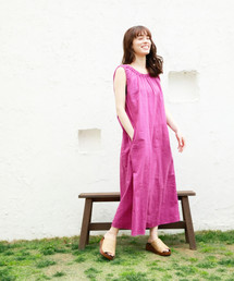 niko and... | コットンリネンネックギャザーワンピース(ワンピース)