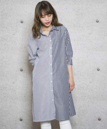 【Jewelobe/ ジュエローブ】ブロッキングストライプシャツワンピース