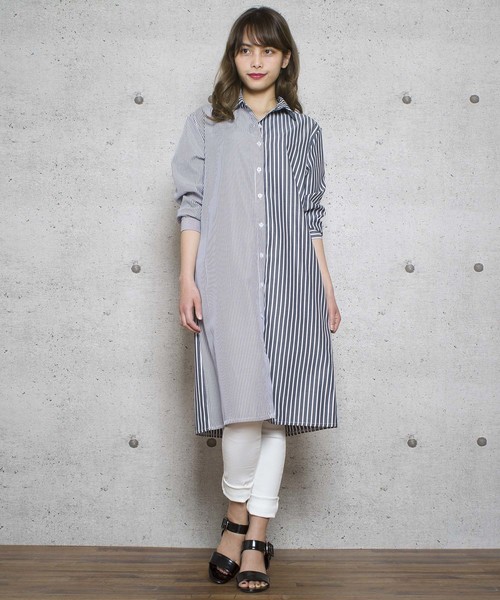 LUGG NAGG(ラグナグ)の「【Jewelobe/ ジュエローブ】ブロッキングストライプシャツワンピース(ワンピース・レディース・レッド/ブルー/ブラック・FREE)」の4枚目の写真