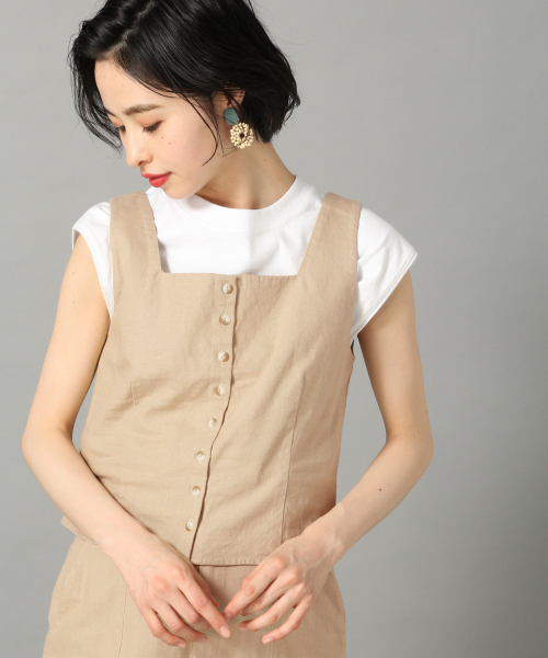 LOWRYS FARM（ローリーズファーム）の「Ｌ／Ｒスクエアノースリーブ　836516（シャツ/ブラウス・レディース・ブラック/ベージュ/オフホワイト/ブラウン・FREE）」の4枚目の写真