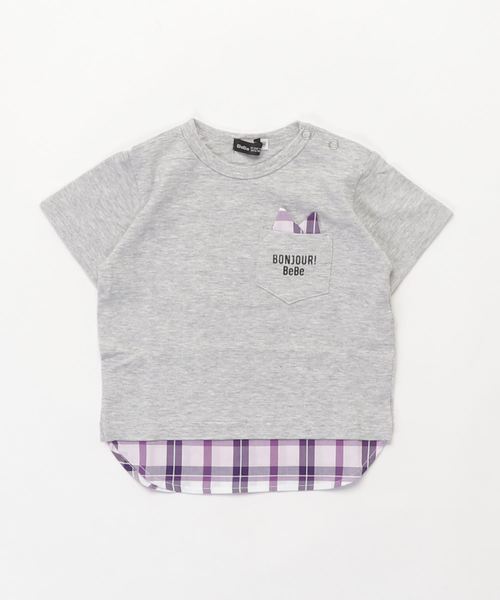 BeBe(ベベ)の「BeBe/スラブ天竺レイヤード風Tシャツ(Tシャツ/カットソー)」|グレー