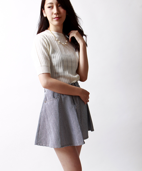 WEGO（ウィゴー）の「WEGO/デニムサークルスカート（デニムスカート・レディース・ホワイト/ストライプ/ライトインディゴブルー/インディゴブルー・MEDIUM/LARGE）」の4枚目の写真