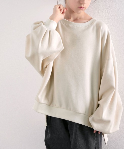 classicalelf(クラシカルエルフ)の「キッズ ゆったりルーズシルエット バルーンスリーブボーダー柄or無地トレーナー(長袖)(スウェット・キッズ・ベージュ/ブラック系その他/ブラウン系その他/アイボリー・130/140/150)」の18枚目の写真