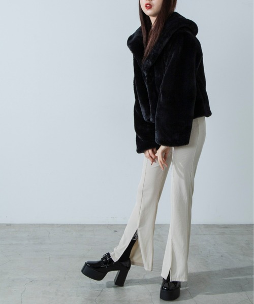 WEGO（ウィゴー）の「WEGO/ファーショールカラーコート（ダウンジャケット/コート・レディース・ブラック/ブラウン/ピンク・FREE）」の22枚目の写真