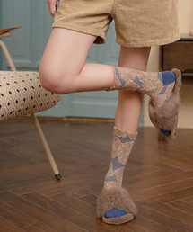 【c.u.l】総柄レトロフラワー 花柄ミドル丈ソックス cula131