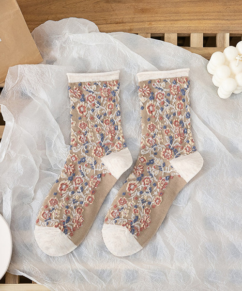 c.u.l（シーユーエル）の「【c.u.l】総柄レトロフラワー 花柄ミドル丈ソックス cula131（ソックス/靴下・レディース・ホワイト/ブラック/ブラウン/ベージュ/モカ/アイボリー/イエロー/グレー/ブラック系その他/ネイビー/イエロー系その他/イエロー系その他2/オレンジ/ブルー/ライトブラウン/ブラック系その他2/ホワイト系その他/パープル/グリーン・FREE）」の22枚目の写真