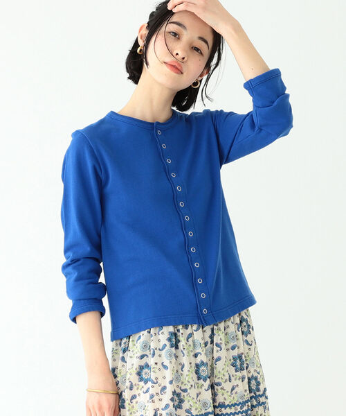 美品 BEAMS BOY ビームスボーイ リング ドット カーディガン スウェット カットソー 長袖 青 ブルー  レディース 古着 中古 BEAMS BOY 美品 ビームスボーイ リング ドット カーディガン