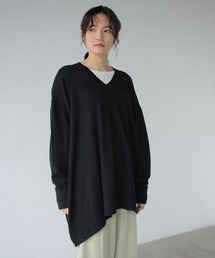 Vネックイレヘムニットチュニック