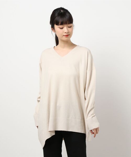 AMERICAN HOLIC（アメリカンホリック）の「Vネックイレヘムニットチュニック（ニット/セーター・レディース・ブラウン/キャメル/アイボリー/ブラック・FREE）」の6枚目の写真