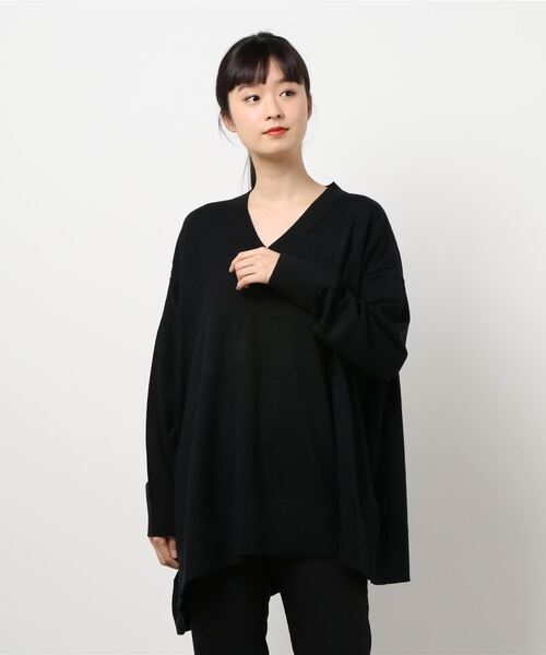 AMERICAN HOLIC（アメリカンホリック）の「Vネックイレヘムニットチュニック（ニット/セーター・レディース・ブラウン/キャメル/アイボリー/ブラック・FREE）」の7枚目の写真