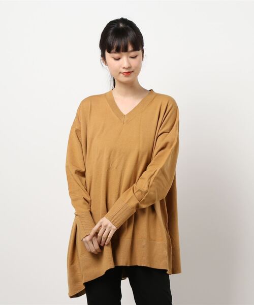 AMERICAN HOLIC（アメリカンホリック）の「Vネックイレヘムニットチュニック（ニット/セーター・レディース・ブラウン/キャメル/アイボリー/ブラック・FREE）」の8枚目の写真