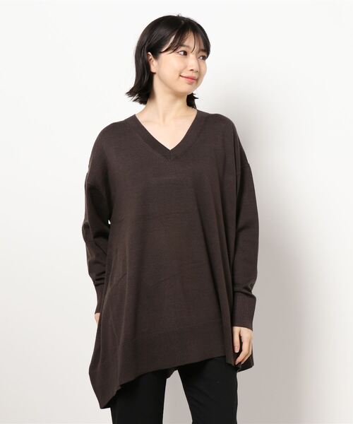 AMERICAN HOLIC（アメリカンホリック）の「Vネックイレヘムニットチュニック（ニット/セーター・レディース・ブラウン/キャメル/アイボリー/ブラック・FREE）」の5枚目の写真