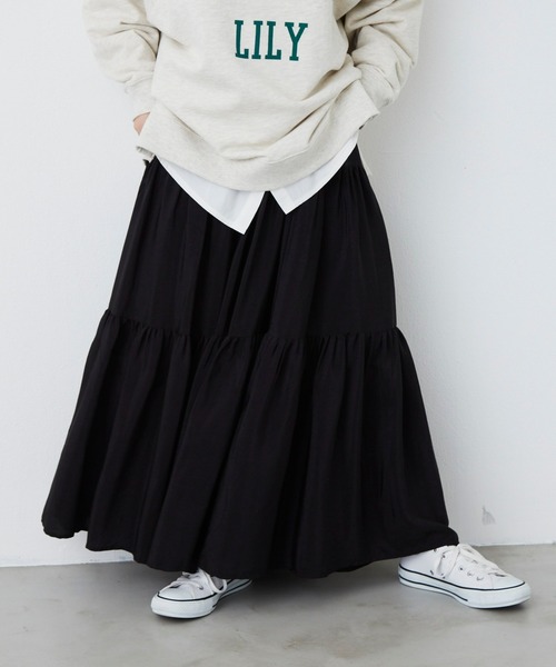 Libra Cue（リブラ キュー）の「エアリーティアードスカート（スカート・レディース・ブラック/ベージュ/グレー・FREE）」の2枚目の写真