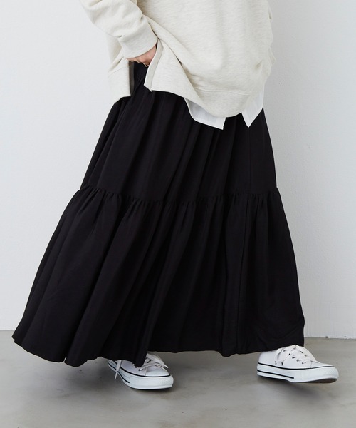 Libra Cue（リブラ キュー）の「エアリーティアードスカート（スカート・レディース・ブラック/ベージュ/グレー・FREE）」の10枚目の写真