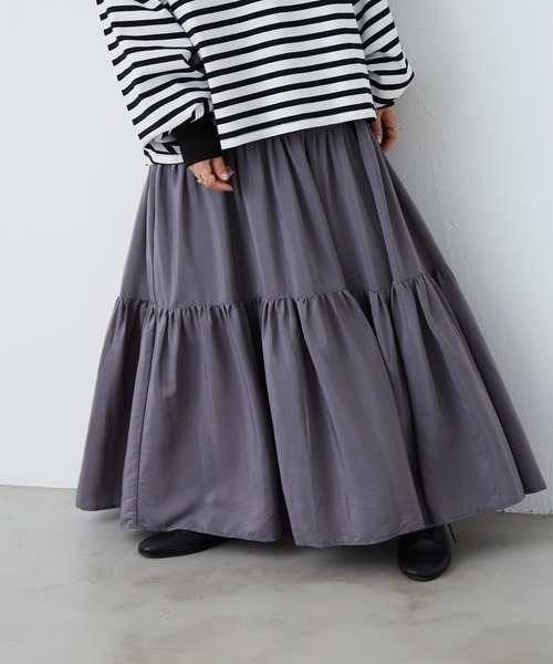 Libra Cue（リブラ キュー）の「エアリーティアードスカート（スカート・レディース・ブラック/ベージュ/グレー・FREE）」の12枚目の写真