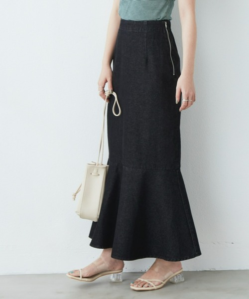 flowriri（フロウリリ）の「flowriri デニムフレアスカート（スカート・レディース・ネイビー/グレー・FREE）」の2枚目の写真