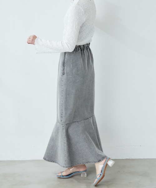 flowriri（フロウリリ）の「flowriri デニムフレアスカート（スカート・レディース・ネイビー/グレー・FREE）」の16枚目の写真