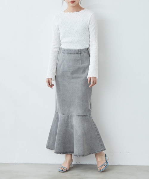 flowriri（フロウリリ）の「flowriri デニムフレアスカート（スカート・レディース・ネイビー/グレー・FREE）」の14枚目の写真