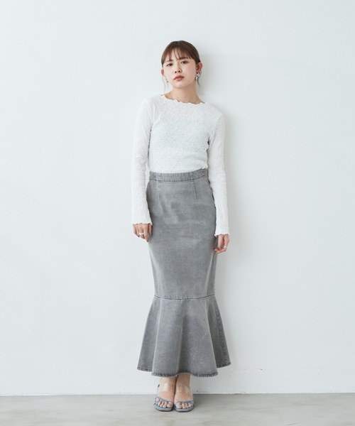 flowriri（フロウリリ）の「flowriri デニムフレアスカート（スカート・レディース・ネイビー/グレー・FREE）」の20枚目の写真