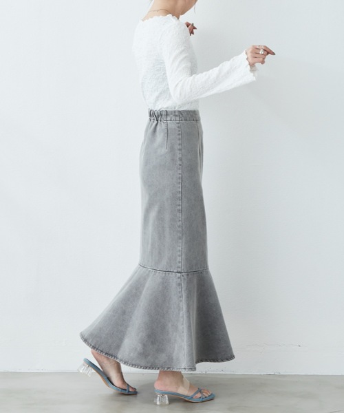 flowriri（フロウリリ）の「flowriri デニムフレアスカート（スカート・レディース・ネイビー/グレー・FREE）」の15枚目の写真
