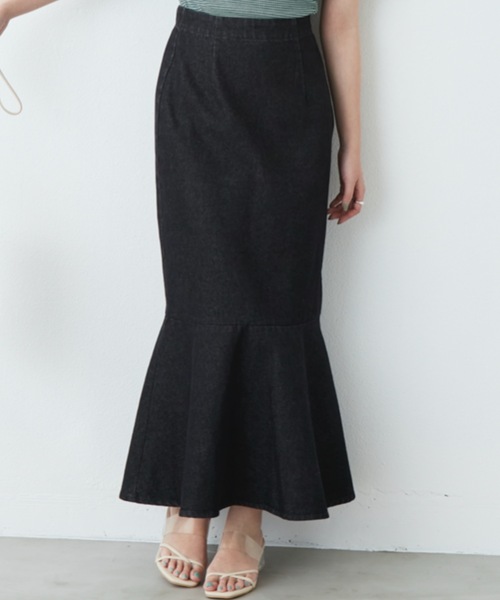 flowriri（フロウリリ）の「flowriri デニムフレアスカート（スカート・レディース・ネイビー/グレー・FREE）」の5枚目の写真