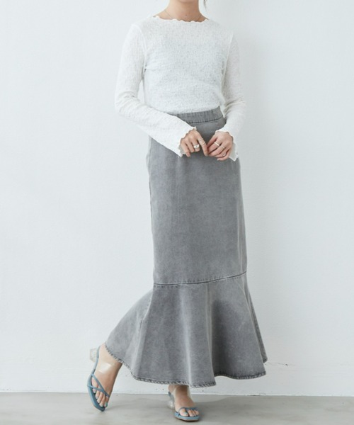 flowriri（フロウリリ）の「flowriri デニムフレアスカート（スカート・レディース・ネイビー/グレー・FREE）」の12枚目の写真