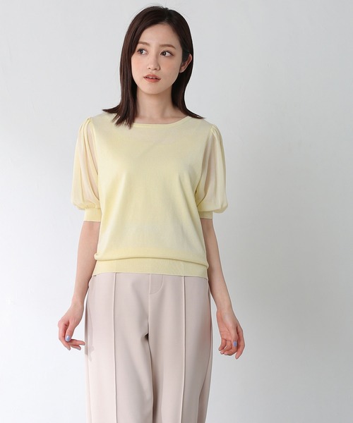 Honeys（ハニーズ）の「袖異素材ニットトップス（ニット/セーター・レディース・ブラック/クリーム/サックスブルー/オフホワイト・L/M/S）」の4枚目の写真