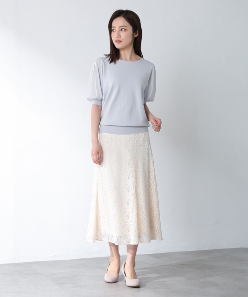 Honeys（ハニーズ）の「袖異素材ニットトップス（ニット/セーター・レディース・ブラック/クリーム/サックスブルー/オフホワイト・L/M/S）」の11枚目の写真