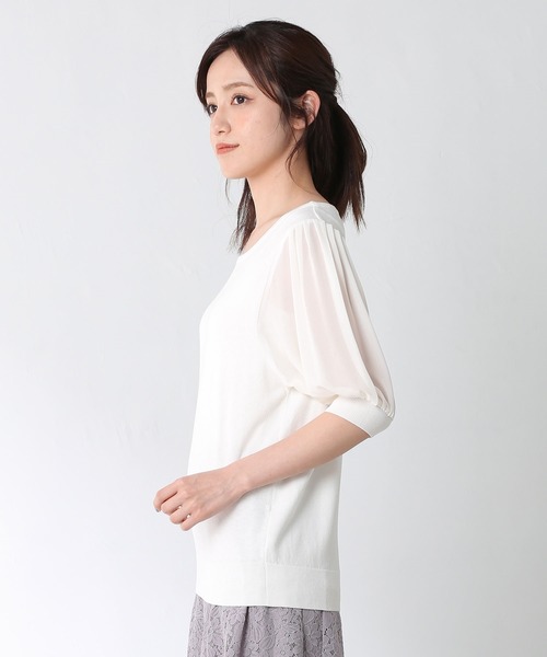 Honeys（ハニーズ）の「袖異素材ニットトップス（ニット/セーター・レディース・ブラック/クリーム/サックスブルー/オフホワイト・L/M/S）」の19枚目の写真