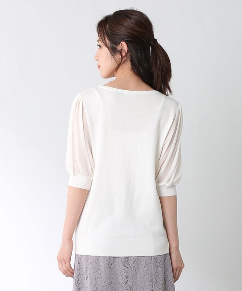 Honeys（ハニーズ）の「袖異素材ニットトップス（ニット/セーター・レディース・ブラック/クリーム/サックスブルー/オフホワイト・L/M/S）」の13枚目の写真